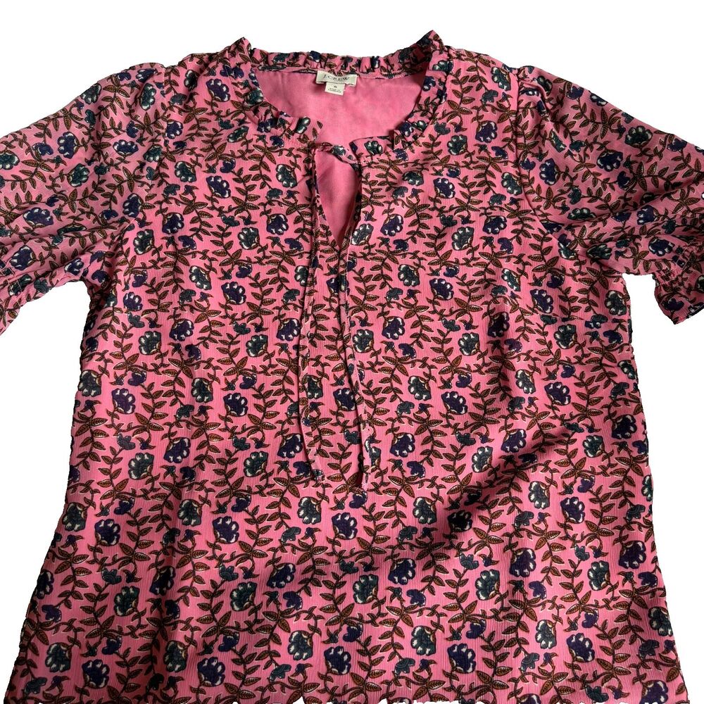 J Crew Floral Blouse Small Pink Purple Teal Peasant Top Boho Lightweight